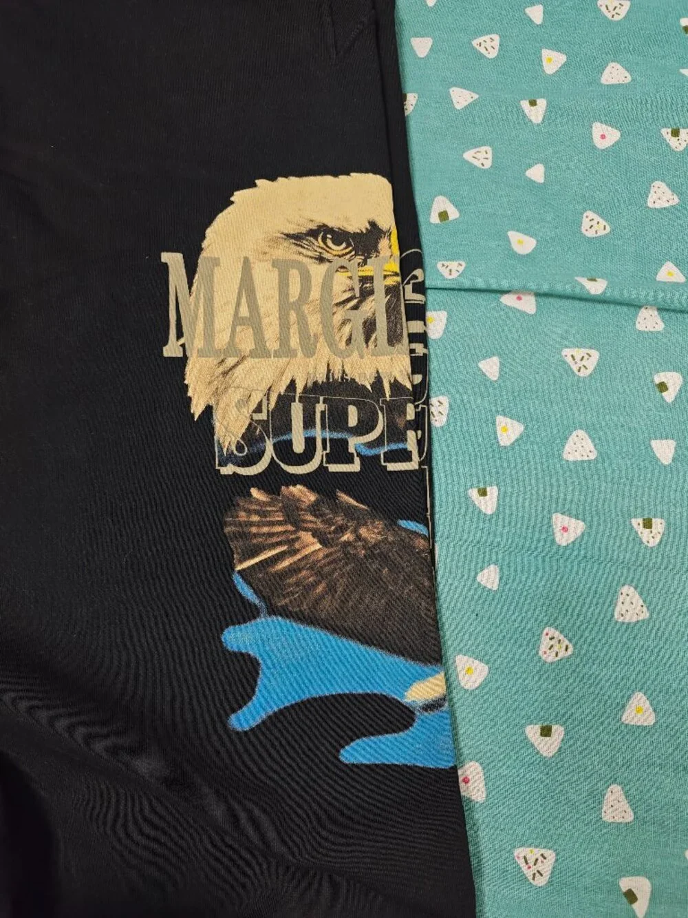 Supreme Black Sweatpants with Eagle Graphic and Tan & Blue Accents